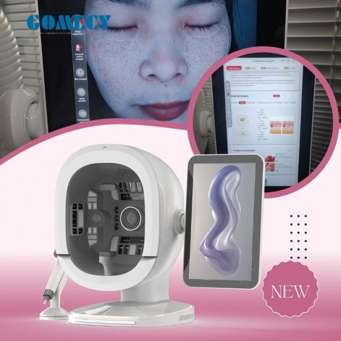 GMS-K33 skin analyse to understand your skin's health. The face analyzer machine takes a series of photographs across the light spectrum: white light, positive polarization, negative polarization, Wu, UV, erythroid, brown, and white light. Different wavelengths reveal different attributes, such as surface defects, vascular issues, oil buildup, or deeply pigmented organisms. Quick analysis of 5 major Symptoms,30± Detection Dimensions, Aging, Sensitivity, Pigmentation, Skin Type with 3D Panorama. Testing Skin Tone-Based Customized Detection with 36MP High Resolution, Triple-Camera Era, 8-Spectrum Imaging Technologies, Comprehensive Visualization of Subsurface Concerns Automated 3-View Capture in One Click, analysis in accordance with Baumann Skin Type 16 Classification. The images are then processed through intelligent software that quantifies what it sees.